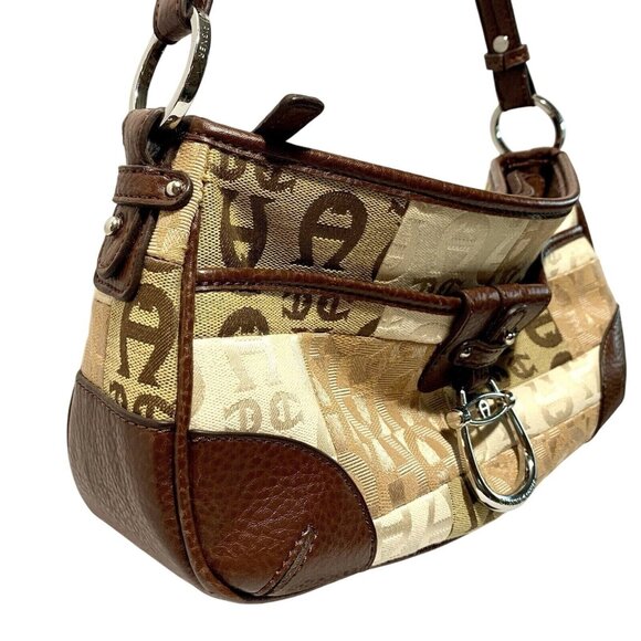 ETIENNE AIGNER Shoulder Bag Purse Signature Canvas Tan Leather Branded - Picture 5 of 16